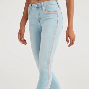 7 For All Mankind High Rise Skinny Ankle Jeans Light Wash Fringe Womens 31